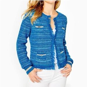 LILLY PULITZER BECKINGTON CARDIGAN - BLUE GROTTO METALLIC - Size Medium